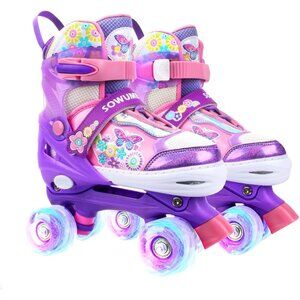 Sowume Kids Purple Adjustable 8 Wheels Shine Safe And Fun Illuminating Skates